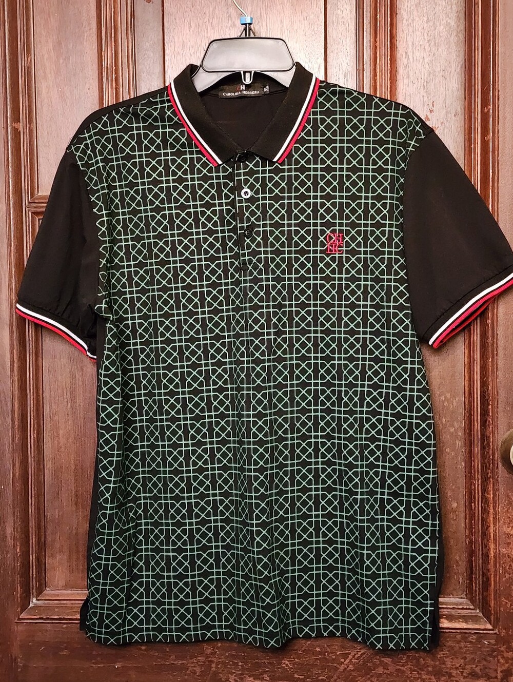 C H Carolina Herrera Men's Geometric Print Polo Shirt-Large